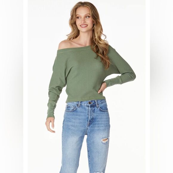 NWT Bobi Taupe Wide Boat Neck Dolman Thermal Long Sleeve Tee Size L - Picture 4 of 8